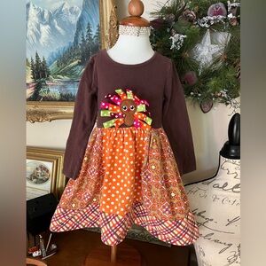 🧡 Girls Thanksgiving Turkey Long-Sleeve Dress